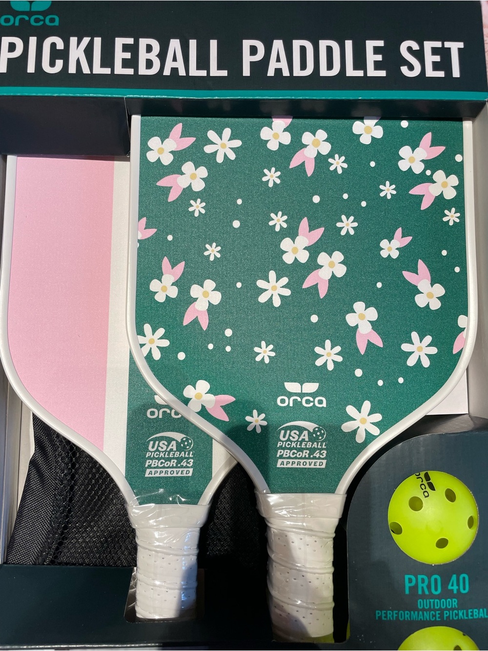 NIB Orca Pickleball Paddle Set w Balls and Carrying Bag Floral Bloom Print - Picture 2 of 10